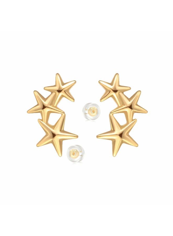 Fettero FETTERO Tiny Stud Earrings for Women 14K Gold Plated Earrings Delicate Trendy Earrings Cute CZ Star Studs Earring for Everyday Wear Dainty Earrings for Women Gold Jewelry Gifts -Star Around - Image 1