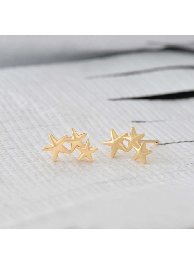 Fettero FETTERO Tiny Stud Earrings for Women 14K Gold Plated Earrings Delicate Trendy Earrings Cute CZ Star Studs Earring for Everyday Wear Dainty Earrings for Women Gold Jewelry Gifts -Star Around - Image 4