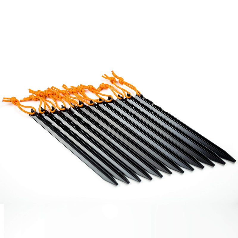 BIFUNIE Aluminum Alloy Tent Stakes Pegs, 12-Pack Aluminum Ground Pegs with Reflective Pull Ropes, Lightweight Metal Stakes Pegs for Camping Tents Hammocks (Black) - Image 4