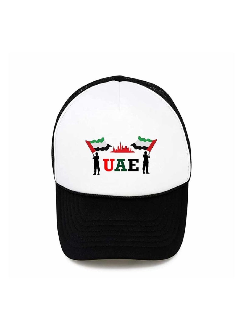UAE Celebrating National Day 5 panel truckers cap in polyester with adjustment plastic snap closure | Mesh Baseball Cap|Outdoor Fishing Hat | for Men and Women - Image 1