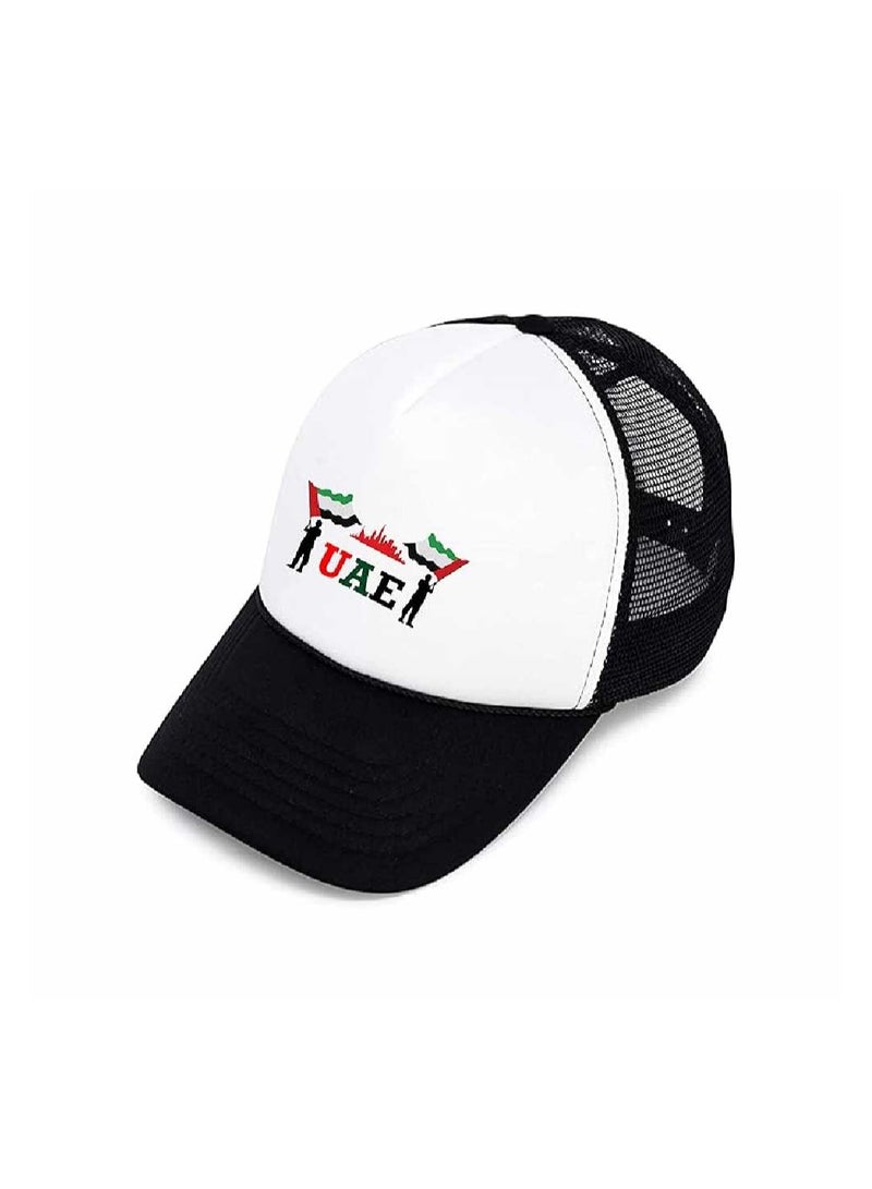 UAE Celebrating National Day 5 panel truckers cap in polyester with adjustment plastic snap closure | Mesh Baseball Cap|Outdoor Fishing Hat | for Men and Women - Image 2