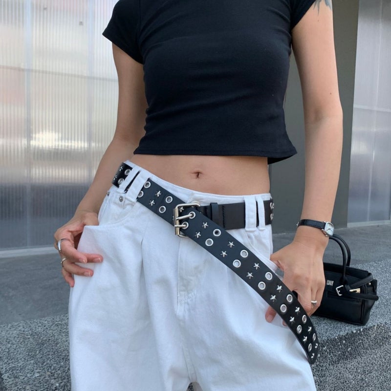 Women's PU Leather Belt with Star Rivet Punk Style - Image 2