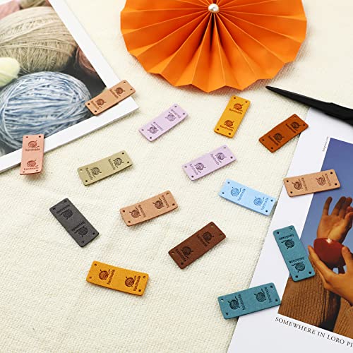 Sliverdew 50 Pcs Leather Handmade Labels,PU Leather Tags for Crochet Accessories Folding Handmade Tags Knit Accessories with Holes Embossed Tag Embellishment Knit DIY Apparel Accessories for Jeans Bag Shoes Hat - Image 2