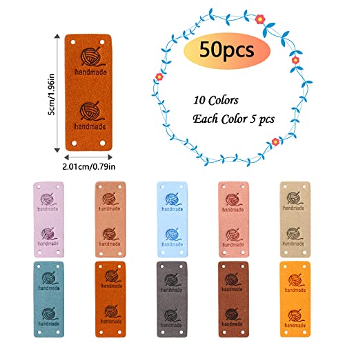 Sliverdew 50 Pcs Leather Handmade Labels,PU Leather Tags for Crochet Accessories Folding Handmade Tags Knit Accessories with Holes Embossed Tag Embellishment Knit DIY Apparel Accessories for Jeans Bag Shoes Hat - Image 4