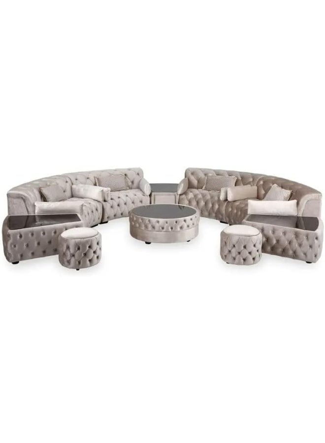 Comfynest راحة فاخرة: مجموعة أريكة زاوية مكسوة بالميكروسويد لـ 10 مقاعد مع Ottoman باللون الكريمي - Image 1