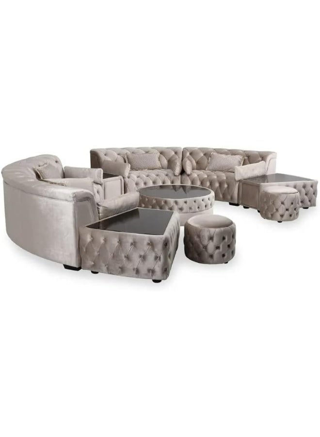 Comfynest راحة فاخرة: مجموعة أريكة زاوية مكسوة بالميكروسويد لـ 10 مقاعد مع Ottoman باللون الكريمي - Image 5
