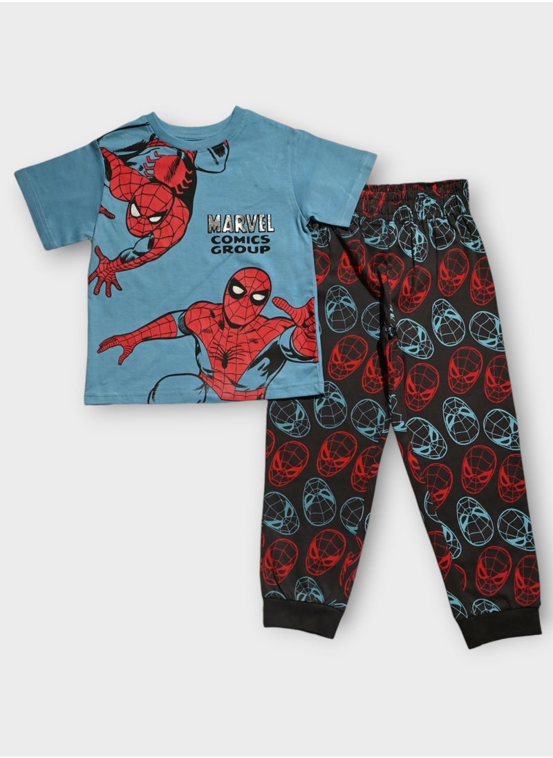 AVENGERS - Marvel Comics Group Spiderman T-Shirt and Pyjama Set, Blue - Image 1