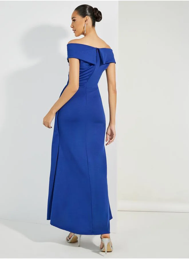 ستايلي Front Slit Off Shoulder Neck A-Line Maxi Dress