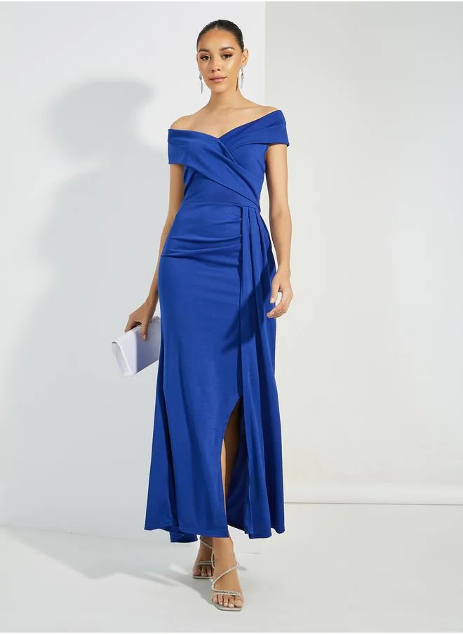 ستايلي Front Slit Off Shoulder Neck A-Line Maxi Dress