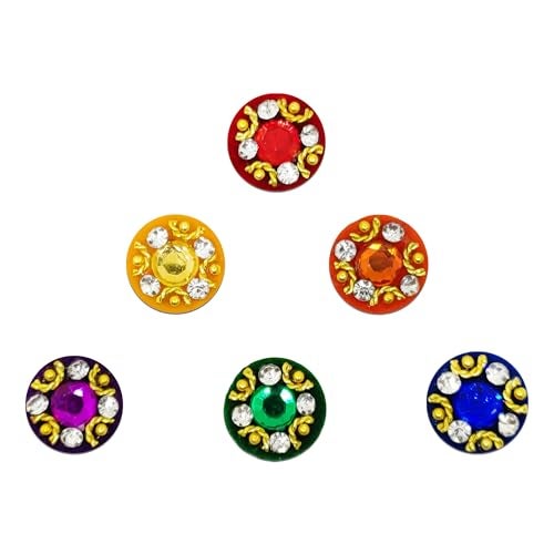 Comet Busters Round Multicolor Velvet Bindis With Stone Work (BIN1350)(9mm) - Image 5