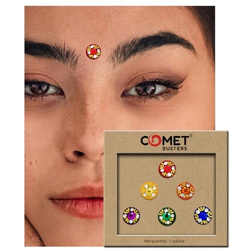 Comet Busters Round Multicolor Velvet Bindis With Stone Work (BIN1350)(9mm) - Image 4