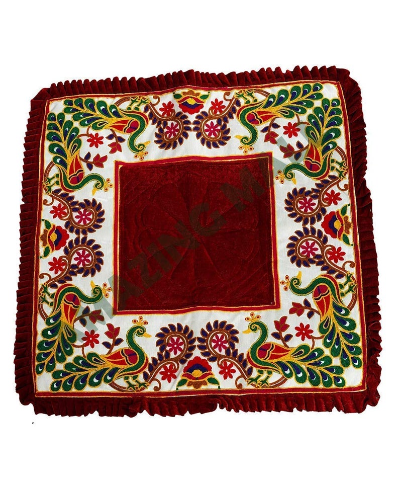 GOPAD Modern Prayer Mat Traditional Carpet Pooja Mat Square ShapeRed Maroon Velvet 58 X 58 Cm 1 Pcs