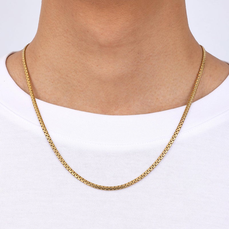 Fiusem Flat Box Chains for Men, 3mm 14K Gold Plated Stainless Steel Chain Necklace, Necklaces for Men and Women 20 Inch - Image 3