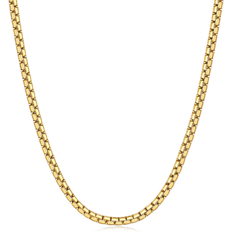 Fiusem Flat Box Chains for Men, 3mm 14K Gold Plated Stainless Steel Chain Necklace, Necklaces for Men and Women 20 Inch - Image 1