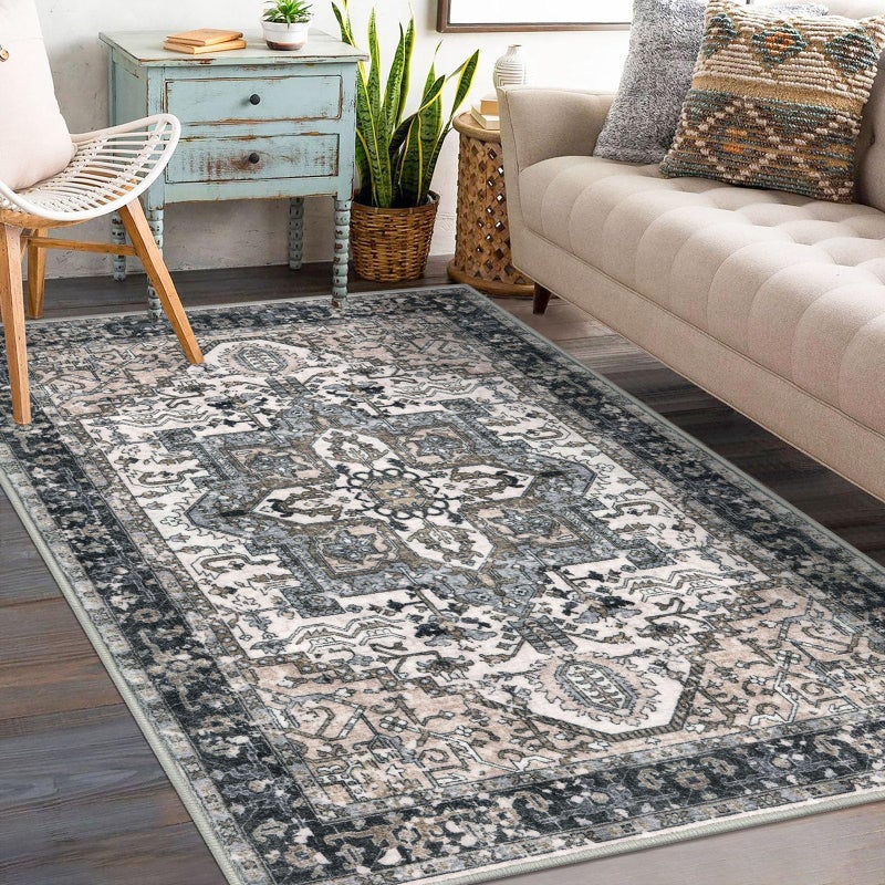 KOZYFLY Boho Area Rug 3x5 Ft Rugs for Entryway Washable Entry Rug Non Slip Door Mat Indoor Entrance Printed Faux Wool Throw Rugs for Entrance Kitchen Living Room, Black/Taupe/Beige - Image 2