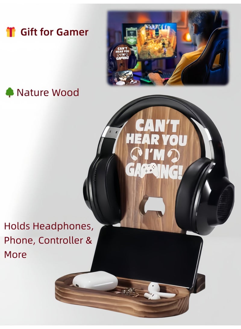 TAYYIB NOOR Gamer Gifts for Men, Wooden Headset Stand with Controller & Phone Holder | Gaming Room Decor, Desk Organizer for Headphones, Gaming Accessories for Gamer Boyfriend, Husband, Son - Image 1