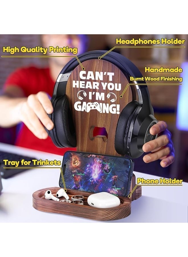 TAYYIB NOOR Gamer Gifts for Men, Wooden Headset Stand with Controller & Phone Holder | Gaming Room Decor, Desk Organizer for Headphones, Gaming Accessories for Gamer Boyfriend, Husband, Son - Image 2