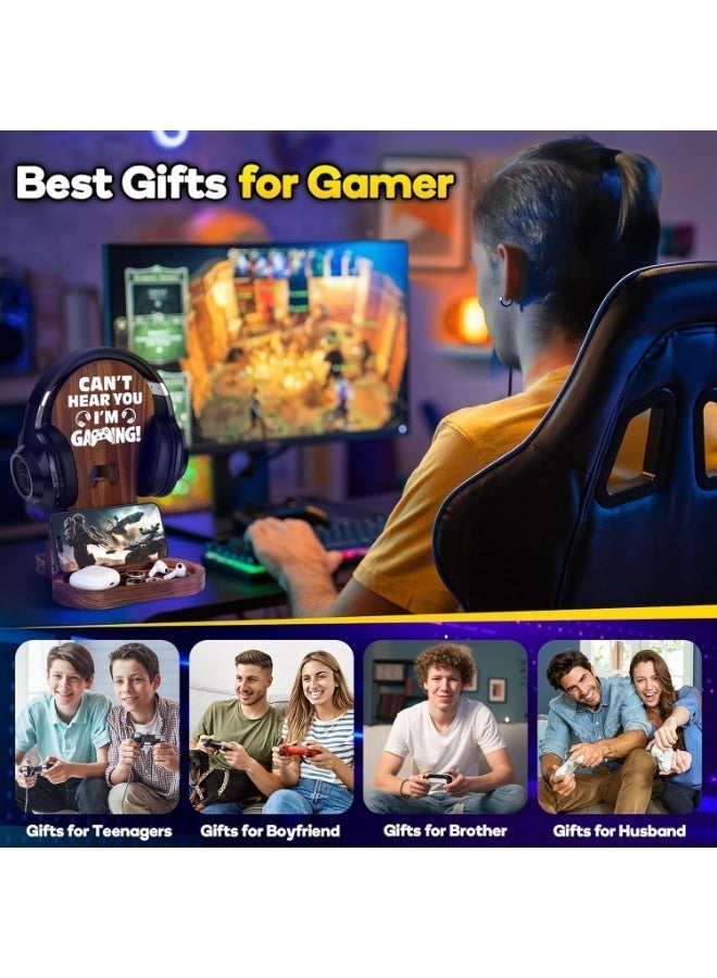 TAYYIB NOOR Gamer Gifts for Men, Wooden Headset Stand with Controller & Phone Holder | Gaming Room Decor, Desk Organizer for Headphones, Gaming Accessories for Gamer Boyfriend, Husband, Son - Image 3