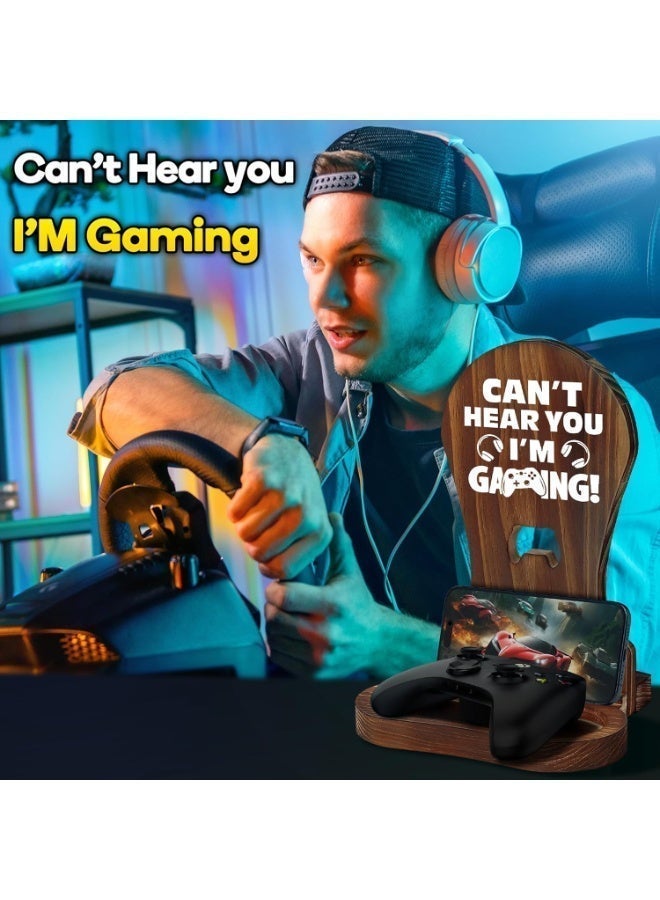 TAYYIB NOOR Gamer Gifts for Men, Wooden Headset Stand with Controller & Phone Holder | Gaming Room Decor, Desk Organizer for Headphones, Gaming Accessories for Gamer Boyfriend, Husband, Son - Image 4