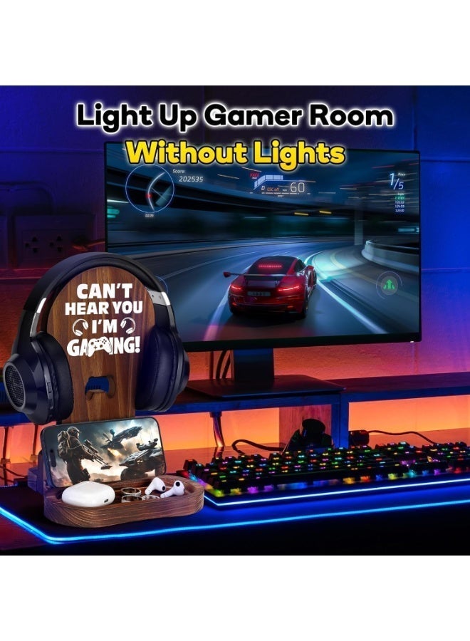 TAYYIB NOOR Gamer Gifts for Men, Wooden Headset Stand with Controller & Phone Holder | Gaming Room Decor, Desk Organizer for Headphones, Gaming Accessories for Gamer Boyfriend, Husband, Son - Image 5