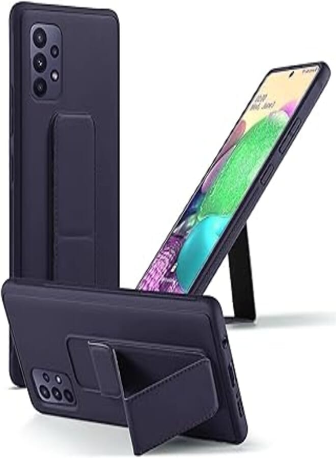Back Case for Samsung Galaxy A23 Magnetic Car Mount Kickstand & Holder, Premium Silicone Vertical & Horizontal Hand Strap and Grip with Multi Stand (Navy)