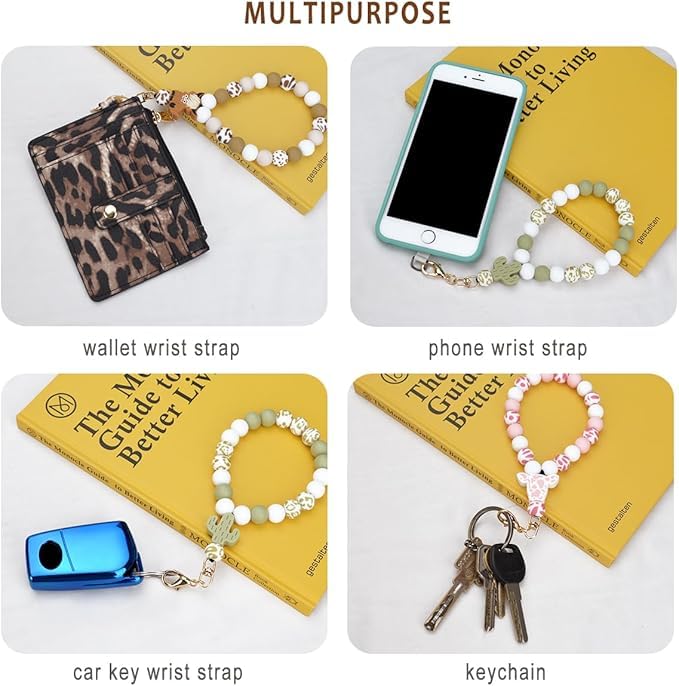 KHOLAD Marble Silicone Beaded Phone Wrist Strap, Cellphone Lanyard with Tether Tab, Elastic Hands-Free Wristlet Bracelet - Image 4