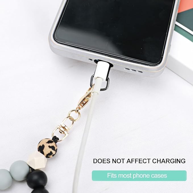 KHOLAD Marble Silicone Beaded Phone Wrist Strap, Cellphone Lanyard with Tether Tab, Elastic Hands-Free Wristlet Bracelet - Image 5