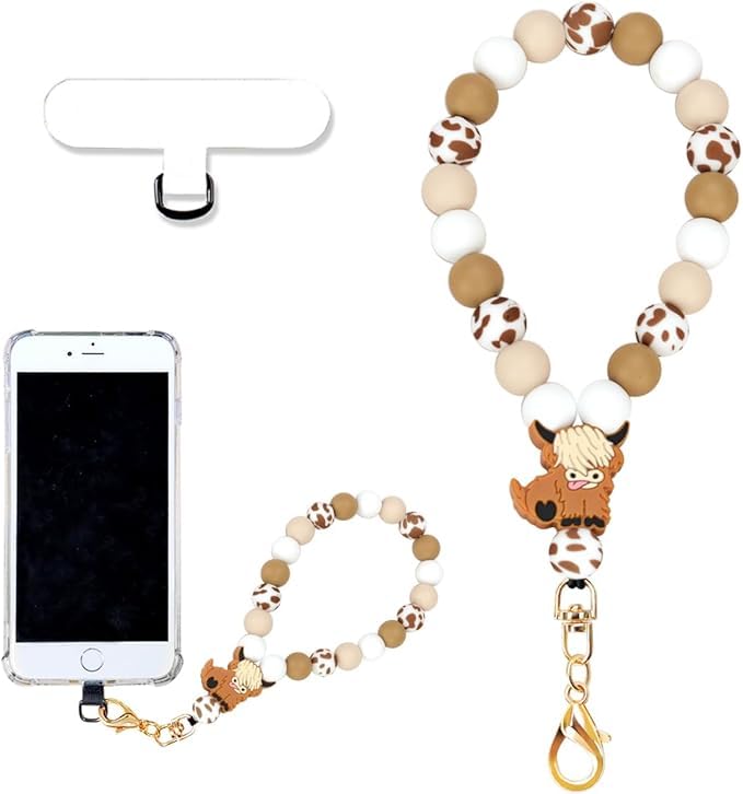 KHOLAD Marble Silicone Beaded Phone Wrist Strap, Cellphone Lanyard with Tether Tab, Elastic Hands-Free Wristlet Bracelet - Image 1