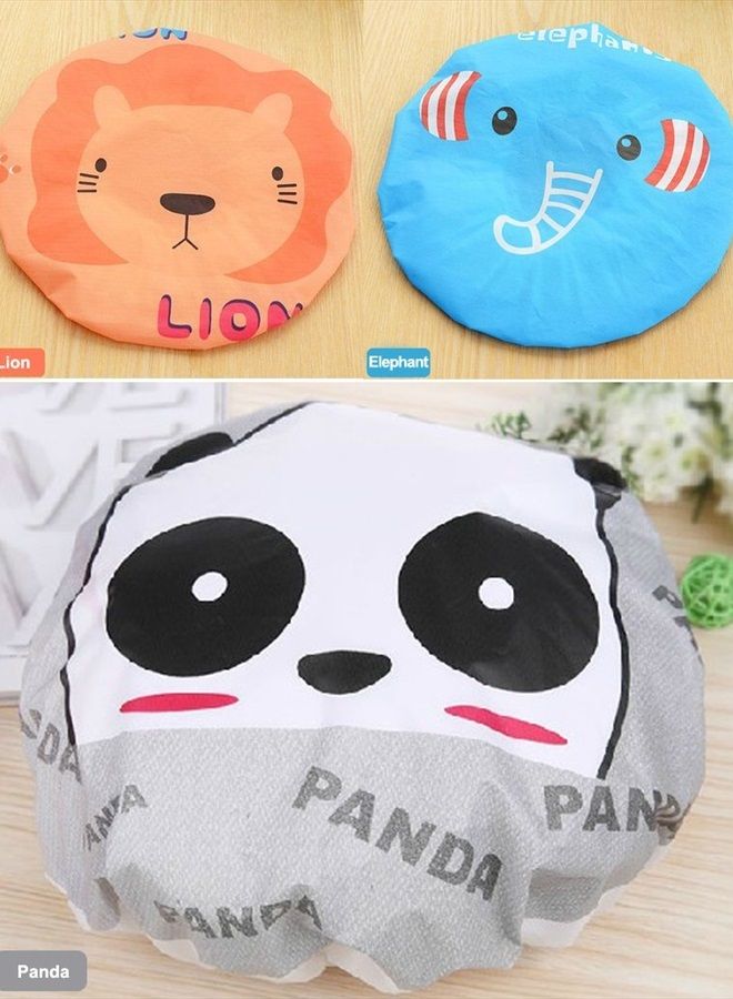 IXIAOPET Cute Cartoon Waterproof Elastic Shower Cap Bath Cap for Women and Girls and Kids,Pack of 3 Pcs(Panda Elephant Lion) - Image 2
