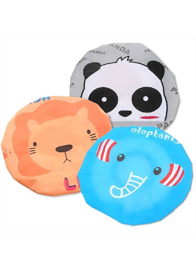 IXIAOPET Cute Cartoon Waterproof Elastic Shower Cap Bath Cap for Women and Girls and Kids,Pack of 3 Pcs(Panda Elephant Lion) - Image 1
