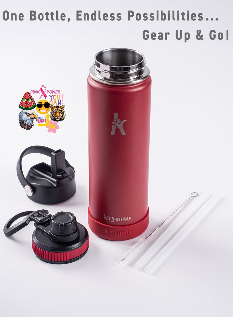 KRYMSO 650ml Stainless Steel Water Bottle, Sports Bottle with Straw, Double Wall Insulated Water Bottle, Thermos Flask, Water Bottle for kids, Gym - Image 3