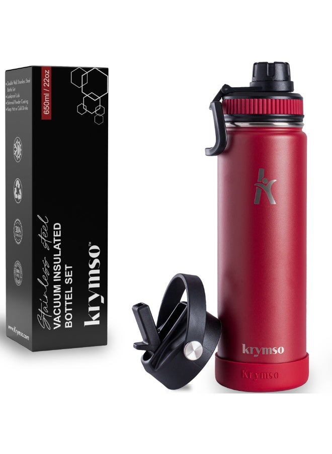 KRYMSO 650ml Stainless Steel Water Bottle, Sports Bottle with Straw, Double Wall Insulated Water Bottle, Thermos Flask, Water Bottle for kids, Gym - Image 1