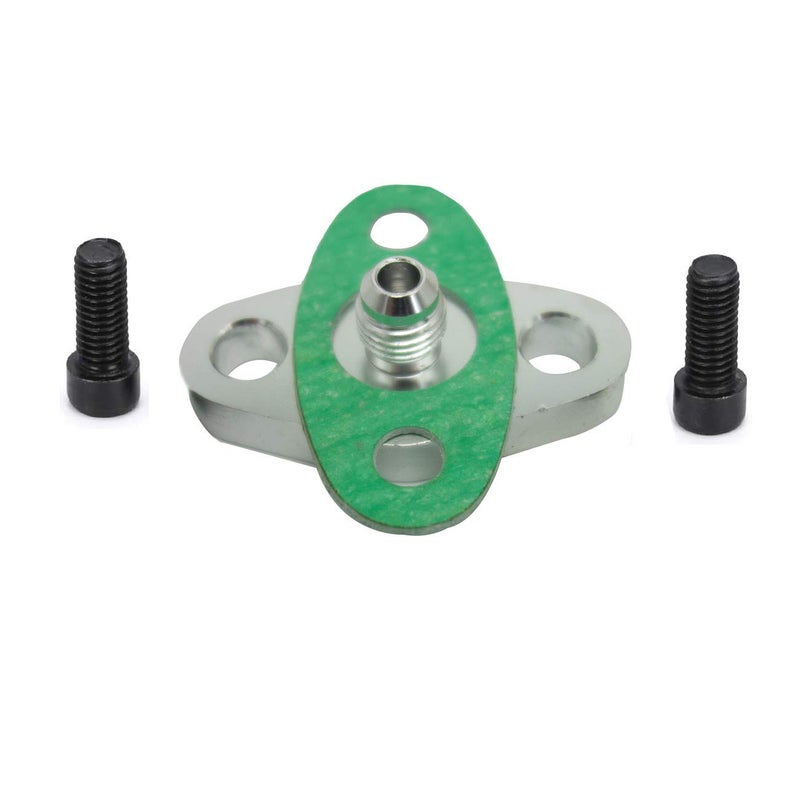 Koxuyim 4AN Oil Feed Inlet Flange Gasket Adapter Kitwith Gasket 4AN Adapter AN4 WBuilt In Restricter and Bolts Compatible with T3 T3T4 T04 T4 For Ball Bearing Turbos