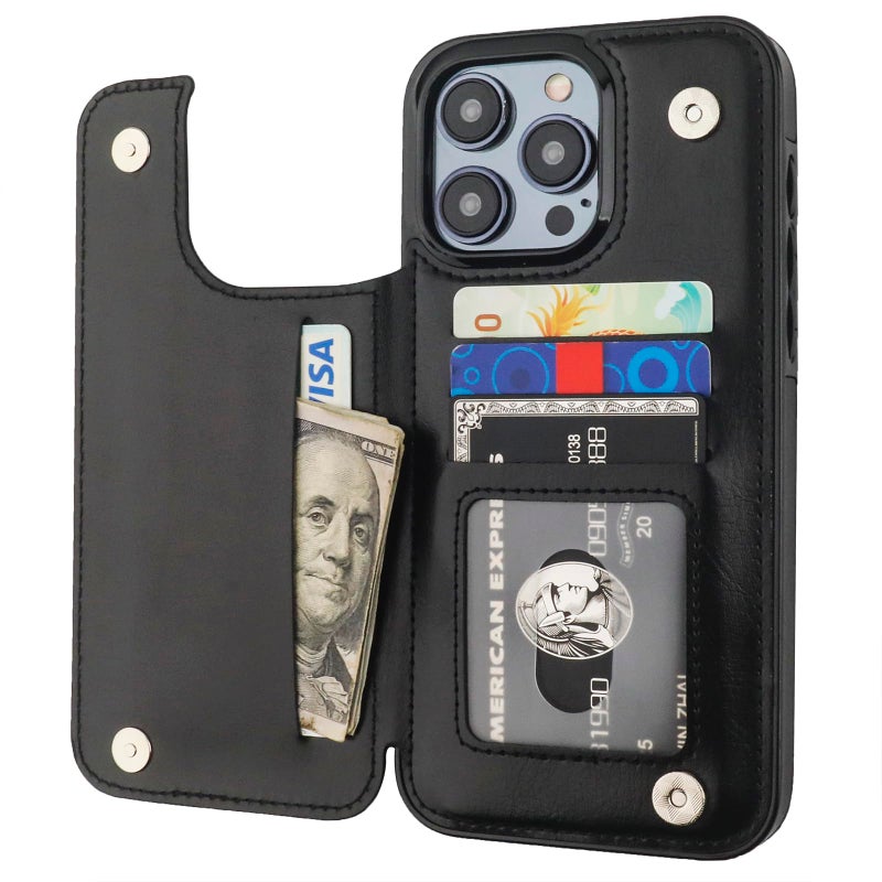 OT ONETOP ONETOP Compatible with iPhone 15 Pro Max Wallet Case with Card Holder, PU Leather Kickstand Card Slots Case, Double Magnetic Clasp and Durable Shockproof Cover 6.7 Inch (Black) - Image 1