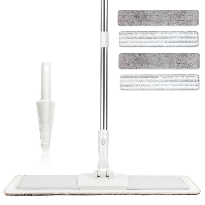CQT Commercial Flat Microfiber Floor Mop Cleaning System 20 Wet Dry and Dust Hardwood with 4 Washable Pads Cleaner for Laminate Tile Stainless Steel Handle and Extension PT15 New