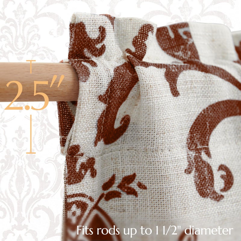 jinchan jinchan Linen Valance Curtain for Kitchen Vintage Damask Floral Blackout Valance Double Layer Small Window Curtain for Living Room Bedroom Bathroom 18 Inch Rod Pocket 1 Panel Terracotta on Beige  - Image 5