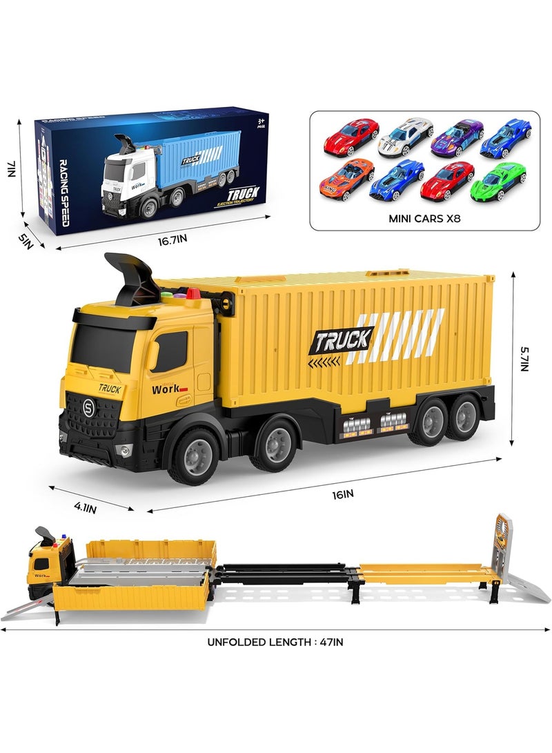Bukela Carrier Truck Race Track - Foldable 3-Layer Transport Playset with 8 Race Cars, Toddler Toys for Boys & Girls Ages 3-6+ Years | Holiday Gifts  - Image 2