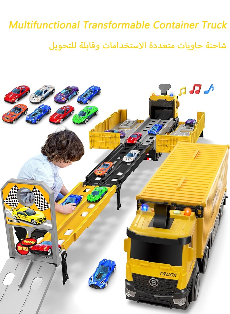 Bukela Carrier Truck Race Track - Foldable 3-Layer Transport Playset with 8 Race Cars, Toddler Toys for Boys & Girls Ages 3-6+ Years | Holiday Gifts  - Image 1