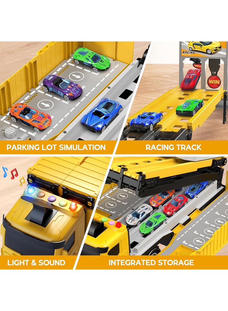 Bukela Carrier Truck Race Track - Foldable 3-Layer Transport Playset with 8 Race Cars, Toddler Toys for Boys & Girls Ages 3-6+ Years | Holiday Gifts  - Image 3