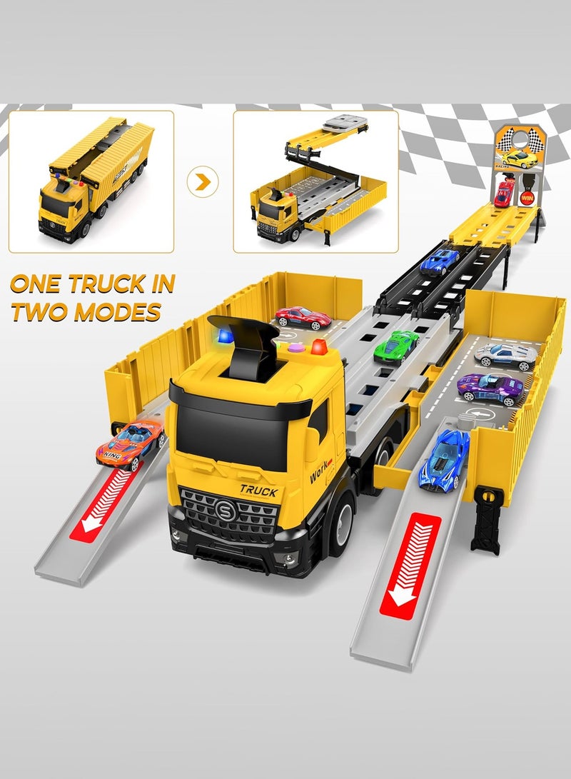 Bukela Carrier Truck Race Track - Foldable 3-Layer Transport Playset with 8 Race Cars, Toddler Toys for Boys & Girls Ages 3-6+ Years | Holiday Gifts  - Image 4