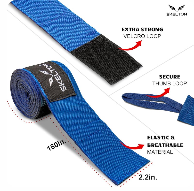 SKELETON Stretchable Support Hand wrap, Workout/Boxing & Punching Great for MMA | Muay Thai | Martial Arts, Wrist Support for Adults | (Blue) - Image 3