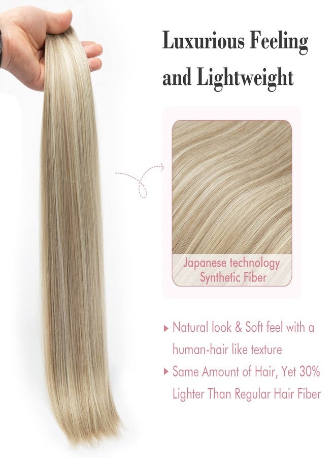 REECHO Clip in Hair Extensions, Hair Extensions Thick Long Lace Weft Lightweight Synthetic Hairpieces for Women (24 Inch-240 Gram(Pack of 5), Ash Brown with Blonde Highlights) - Image 3