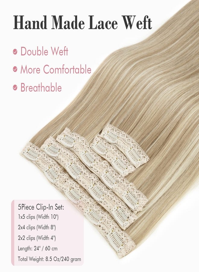 REECHO Clip in Hair Extensions, Hair Extensions Thick Long Lace Weft Lightweight Synthetic Hairpieces for Women (24 Inch-240 Gram(Pack of 5), Ash Brown with Blonde Highlights) - Image 2