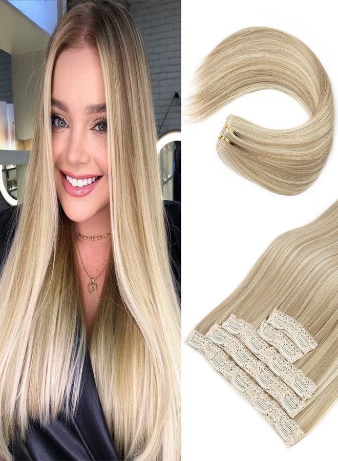 REECHO Clip in Hair Extensions, Hair Extensions Thick Long Lace Weft Lightweight Synthetic Hairpieces for Women (24 Inch-240 Gram(Pack of 5), Ash Brown with Blonde Highlights) - Image 1