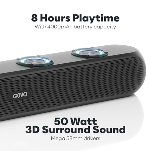 GOVO GOBOLD GoSurround 320 | 50W Bluetooth SoundBar, 4000 Mah Battery, 2.0 Channel with 58Mm Drivers, Multicolor Led Lights with TWS, Aux, Bluetooth and USB (Platinum Black) - Image 2