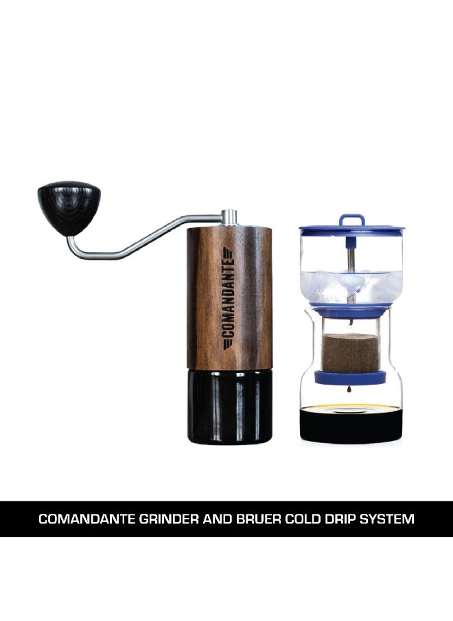 COMANDANTE Complete Coffee Set - Comandante C40 MK4 Manual Coffee Grinder Liquid Amber with Nitro Burrs for Precision Grinding and Bruer Cold Brew Coffee Maker Blue 600ml for Slow Drip Brewing  - Image 1