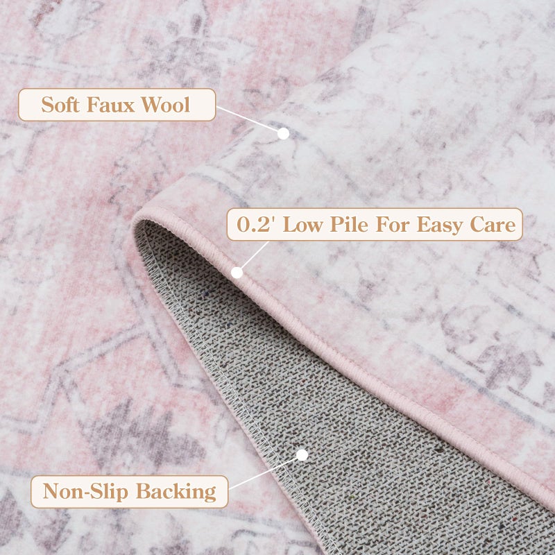 LIVEBOX Pink 8x10 Area Rug for Bedroom Girls, Boho Washable Rugs for Living Room Nursery, Non-Slip Indoor Soft Carpet Low-Pile Farmhouse Carpets for Dining Room Kids Playroom, Pink - Image 5