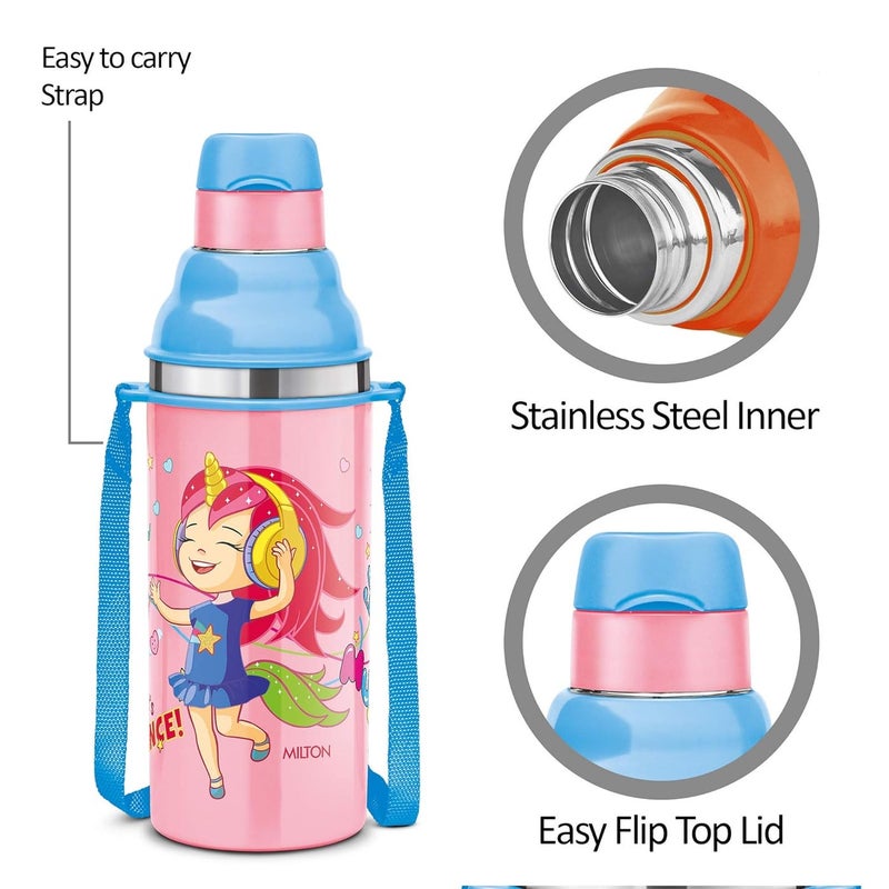 Milton 380ml Stainless Steel Water Bottle with Sipper for Kids – PU Insulated to Keep Drinks Hot or Cold for Hours, Leakproof, Food-Grade Sipper Bottle for School, Travel & Picnic, Kool Stunner, Pink - Image 3
