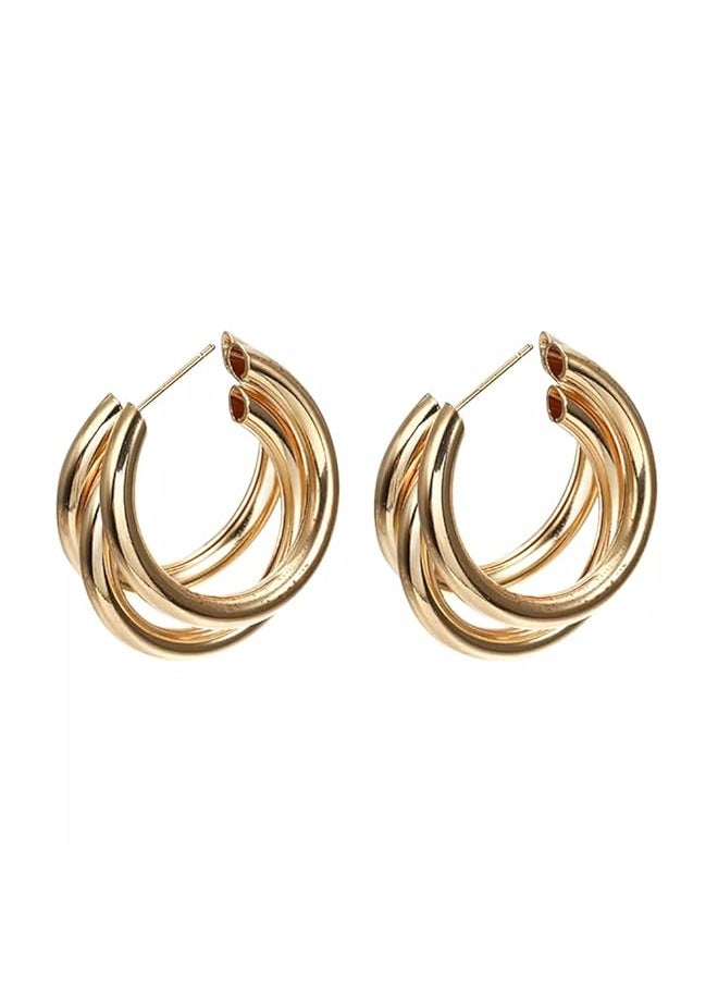 Shining Diva Fashion Latest Stylish Gold Plated Triple Hoop Earrings For Women And Girls 14610Er  - Image 1