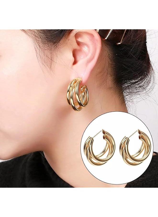 Shining Diva Fashion Latest Stylish Gold Plated Triple Hoop Earrings For Women And Girls 14610Er  - Image 2